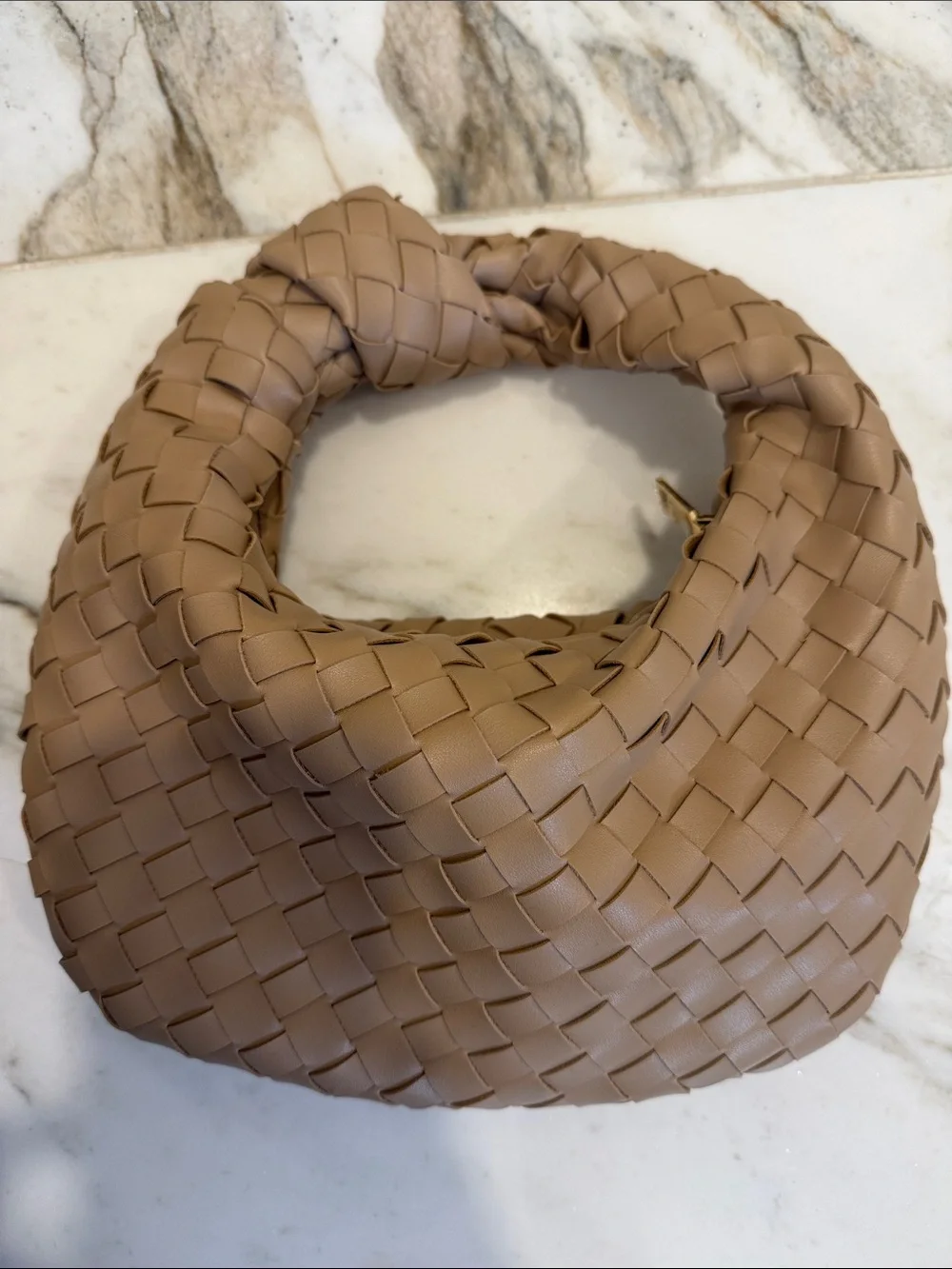 Woven Top-Handle Hobo Bag in Camel